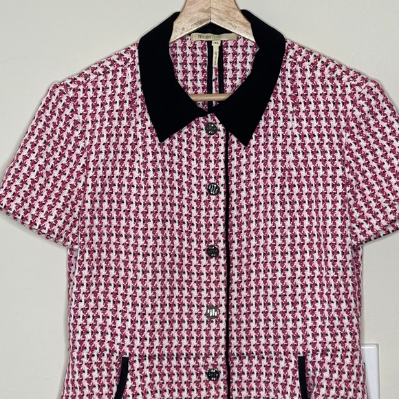 Maje Pink and Black Tweed Mini Dress 42 - Picture 4 of 12